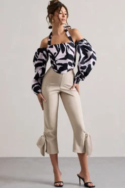 On Stage | Champagne Cropped Capri Pants With Knot Detail