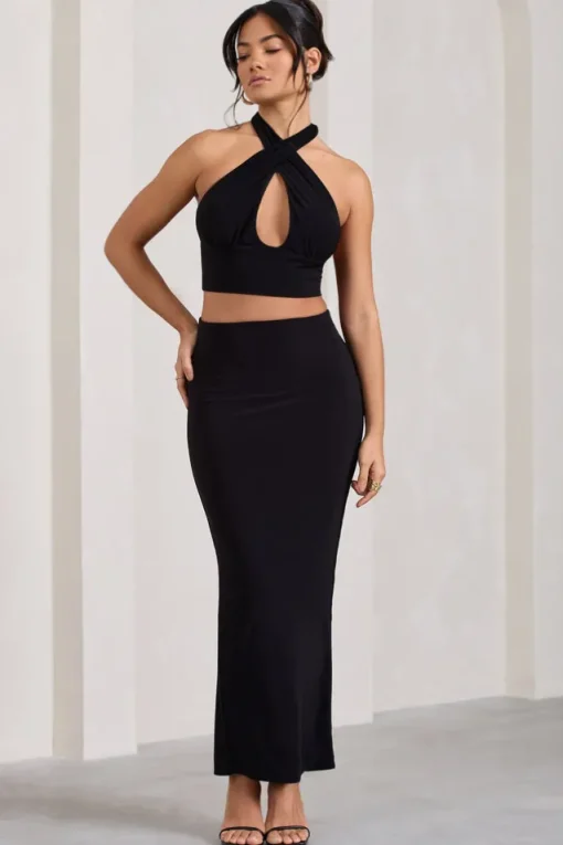 Onna | Black Bodycon Pencil Maxi Skirt
