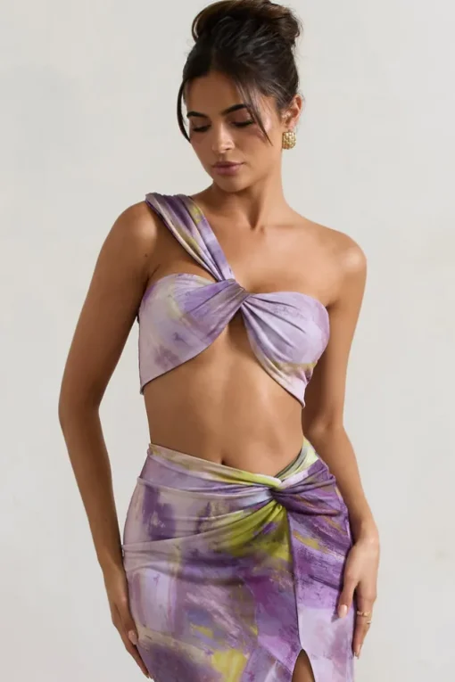 Open Heart | Lilac Print Knot One Shoulder Bralette