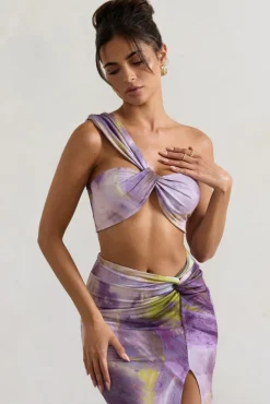 Open Heart | Lilac Print Knot One Shoulder Bralette