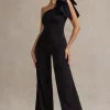 Orilla | Black One-Shoulder Wide-Leg Jumpsuit With Bow