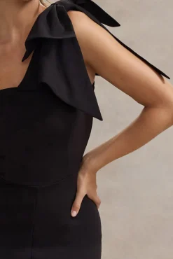 Orilla | Black One-Shoulder Wide-Leg Jumpsuit With Bow