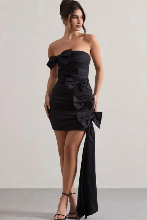 Ornament | Black Bandeau Bow-Embellished Mini Dress With Drape