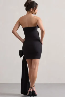 Ornament | Black Bandeau Bow-Embellished Mini Dress With Drape