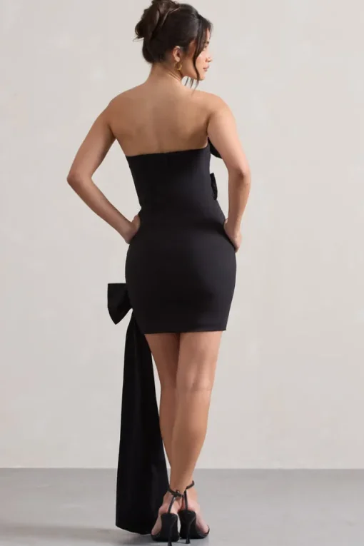 Ornament | Black Bandeau Bow-Embellished Mini Dress With Drape