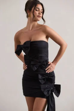 Ornament | Black Bandeau Bow-Embellished Mini Dress With Drape