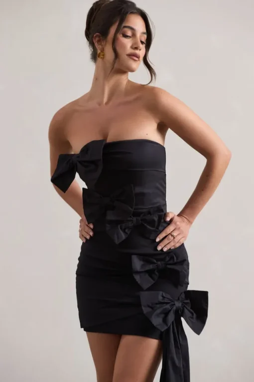 Ornament | Black Bandeau Bow-Embellished Mini Dress With Drape