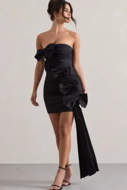 Ornament | Black Bandeau Bow-Embellished Mini Dress With Drape