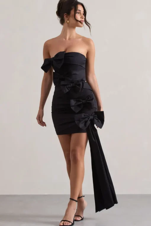 Ornament | Black Bandeau Bow-Embellished Mini Dress With Drape
