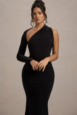 Orsa | Black One-Shoulder Asymmetric Maxi Dress