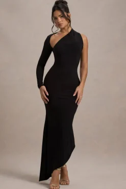 Orsa | Black One-Shoulder Asymmetric Maxi Dress