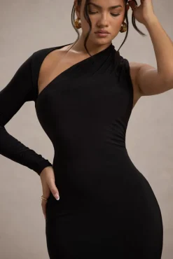 Orsa | Black One-Shoulder Asymmetric Maxi Dress