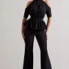 Osbourne | Black High-Neck Cut-Out Jumpsuit With Peplum Waist