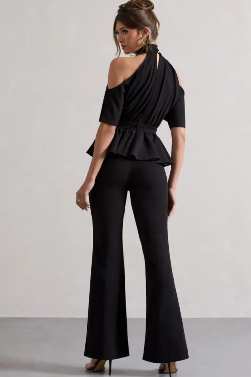 Osbourne | Black High-Neck Cut-Out Jumpsuit With Peplum Waist