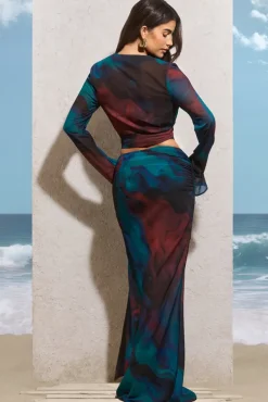Out Of Bounds | Blue Print Chiffon Split Maxi Skirt