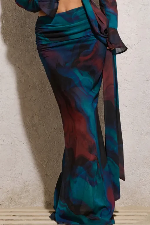 Out Of Bounds | Blue Print Chiffon Split Maxi Skirt