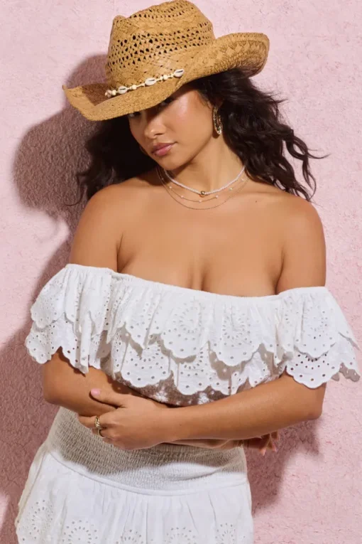 Overseas | Tan Straw Beaded Sun Hat