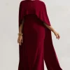 Padma | Berry Draped Maxi Dress With Cape Sleeves