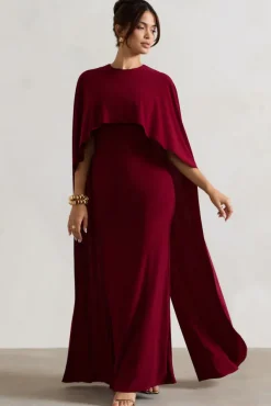 Padma | Berry Draped Maxi Dress With Cape Sleeves