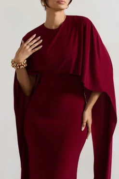 Padma | Berry Draped Maxi Dress With Cape Sleeves