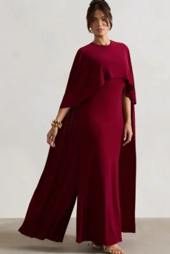 Padma | Berry Draped Maxi Dress With Cape Sleeves