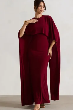 Padma | Berry Draped Maxi Dress With Cape Sleeves