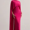 Padma | Pink Draped Maxi Dress With Cape Sleeves