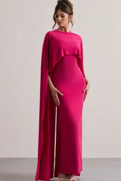 Padma | Pink Draped Maxi Dress With Cape Sleeves