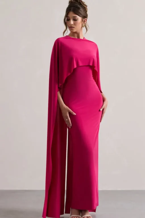 Padma | Pink Draped Maxi Dress With Cape Sleeves