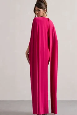 Padma | Pink Draped Maxi Dress With Cape Sleeves