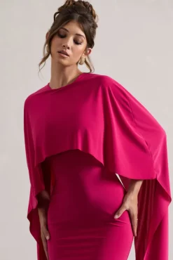 Padma | Pink Draped Maxi Dress With Cape Sleeves