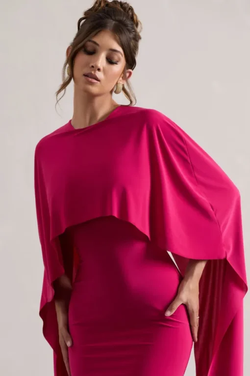Padma | Pink Draped Maxi Dress With Cape Sleeves