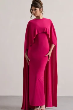 Padma | Pink Draped Maxi Dress With Cape Sleeves