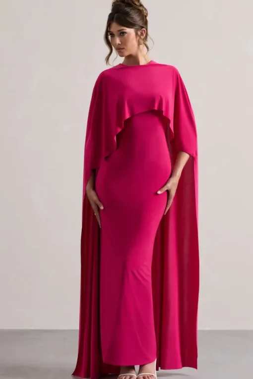 Padma | Pink Draped Maxi Dress With Cape Sleeves