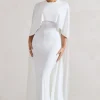 Padma | White Draped Maxi Dress With Cape Sleeves