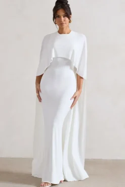 Padma | White Draped Maxi Dress With Cape Sleeves