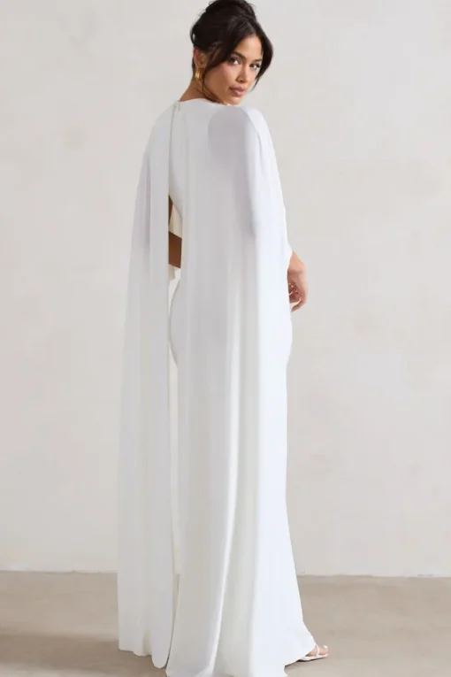 Padma | White Draped Maxi Dress With Cape Sleeves