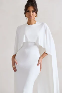 Padma | White Draped Maxi Dress With Cape Sleeves