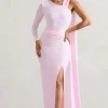 Padua | Pink Asymmetric One-Sleeve Wrap Maxi Dress With Sash