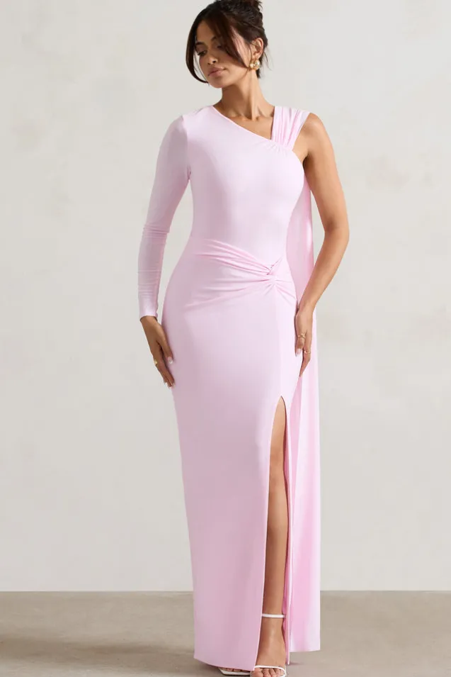 Padua | Pink Asymmetric One-Sleeve Wrap Maxi Dress With Sash