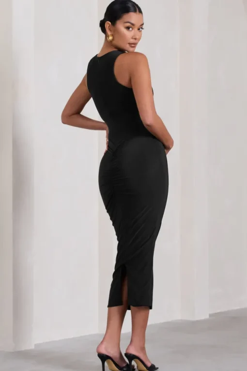 Paige | Black Sleeveless Split Maternity Midi Dress