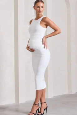 Paige | White Sleeveless Split Maternity Midi Dress