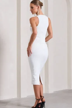 Paige | White Sleeveless Split Maternity Midi Dress