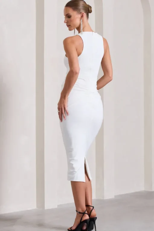 Paige | White Sleeveless Split Maternity Midi Dress