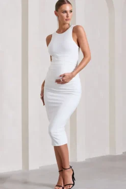 Paige | White Sleeveless Split Maternity Midi Dress