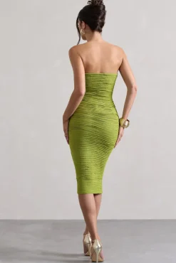 Palau | Olive Green Crochet Bandeau Midi Dress