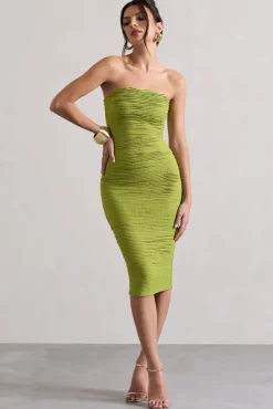 Palau | Olive Green Crochet Bandeau Midi Dress