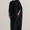 Palena | Black Draped Maxi Dress With Cape Sleeves