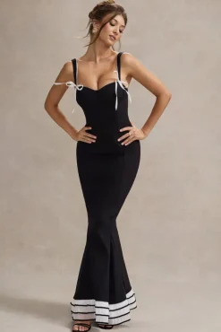 Paolina | Black Corset Fishtail Maxi Dress