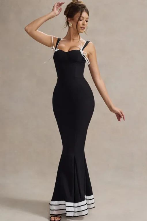 Paolina | Black Corset Fishtail Maxi Dress